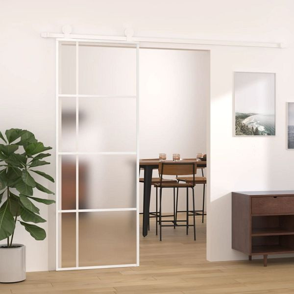 vidaXL Schiebetür ESG-Mattglas und Aluminium 76x205 cm Weiß, 151681