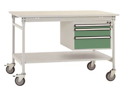 Manuflex Komplett-Beistelltisch BASIS mobil mit Melamin-Platte + Gehäuse-Unterbau, BxTxH: 1000 x 800 x 850 mm, Resedagrün, BB5361.6011