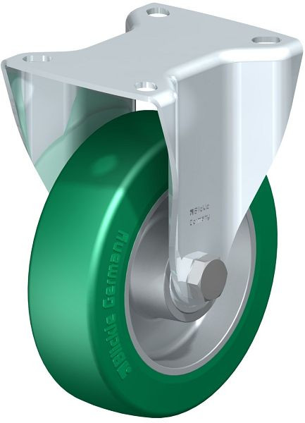 Blickle BK-ALST 125K-1 Stahlblech-Bockrolle, schwere Ausführung, mit Anschraubplatte, Blickle Softhane®, Grün, 632828