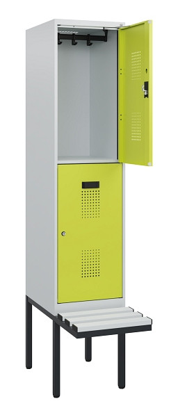 C+P Doppelstock-Spind Evolo PLUS, Bank, 2 Fächer, 1950x400x815mm, 7035/0024, Zylinderschloss, Sitzfläche Kunststoff, 0493405-12 S10148