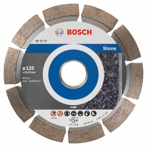 Bosch Diamanttrennscheibe Standard for Stone, 125 x 22,23 x 1,6 x 10 mm, 10er-Pack, 2608603236