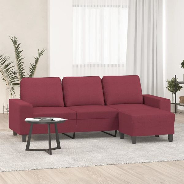 vidaXL 3-Sitzer-Sofa mit Hocker Weinrot 180 cm Stoff, 3201157
