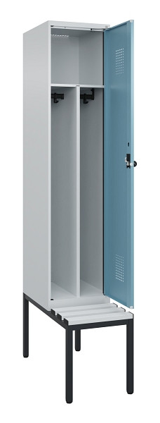 C+P Spind Evolo PLUS, 1 Abteile, 2120x400x815mm, 7035/0010, Haken 4, Drehriegel, Sitzfläche Kunststoff, Sitzbank, Trennwand, 0490507-12F S10063