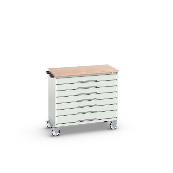 bott verso mobiler Schubladenschrank, mit 7 Schubladen und Multiplex Top, BxTxH: 1050 x 600 x 980 mm, Lichtgrau / Lichtgrau, 16927057.16