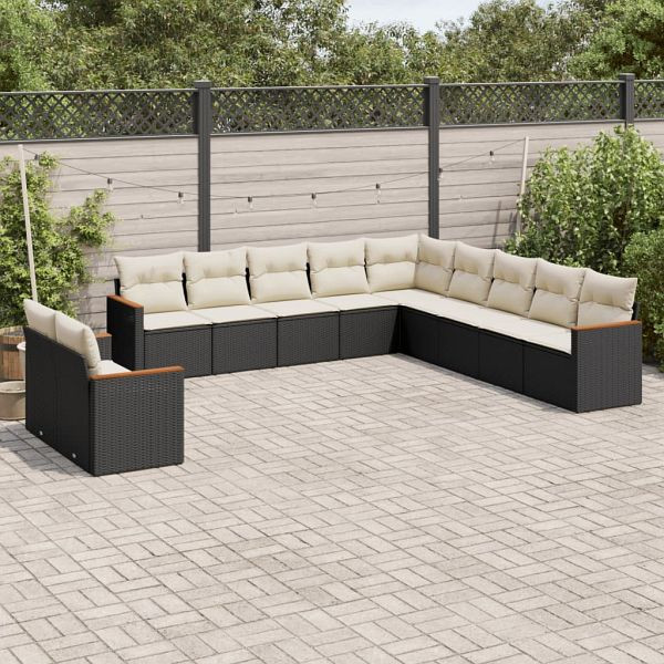 vidaXL 11-teilig Garten-Sofagarnitur mit Kissen Schwarz Poly Rattan, 3226126