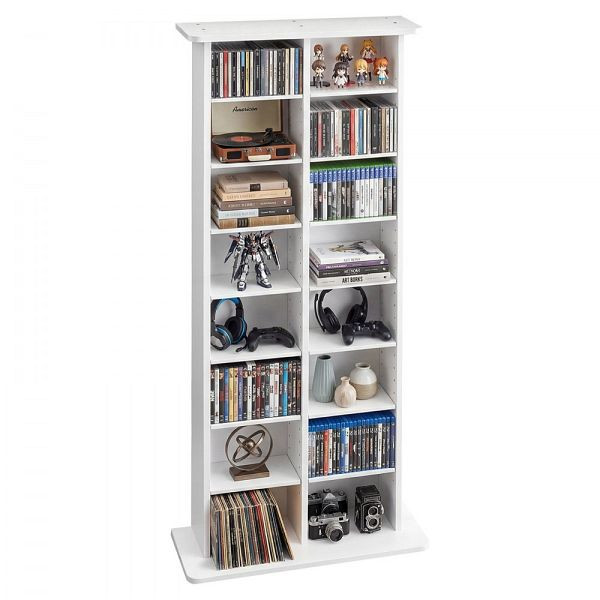 VEVOR 8-lagiges Medienregal, 16 Fächer, 559x222x1295 mm, Weiß, für CDs, DVDs, Bücher & Spiele, Wohnzimmer/Homeoffice, CDCCJBSTDKFS4EFGX001V0