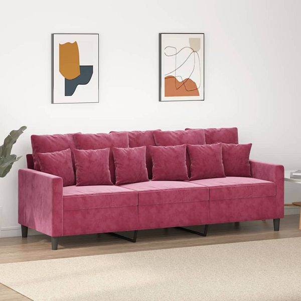 vidaXL 3-Sitzer-Sofa Weinrot 180 cm Samt, Top-Qualität, 359317