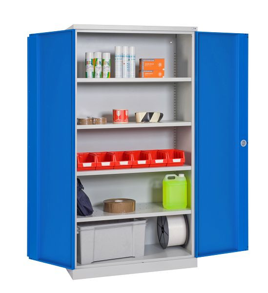 SOFAME Flügeltürschrank B 1000 x T 650 x H 1950 mm, mit 4 Fachböden, Lichtgrau RAL 7035/Himmelblau RAL 5015, W030020002GCBI