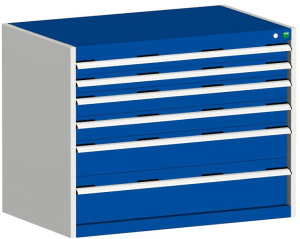 bott cubio Schubladenschrank bestückt mit 6 Schwerlastschubladen BxTxH: 1050 x 650 x 800 mm, RAL 7035/5010, 40021192.11V