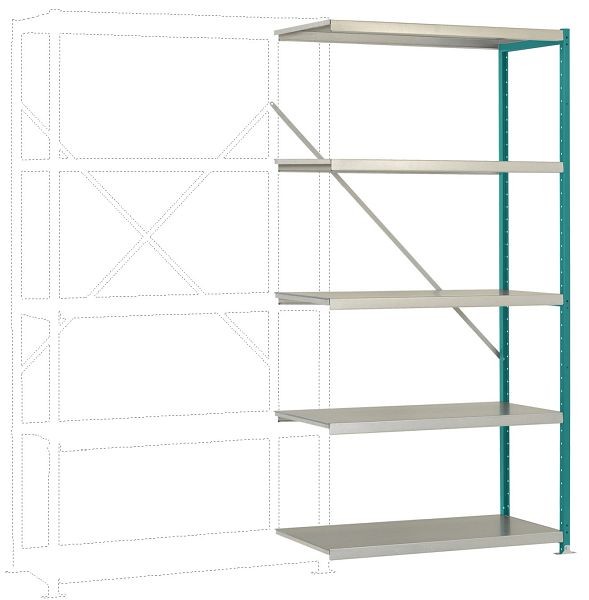 Manuflex Mittelschweres Fachboden-Steckregal Anbauregal mit 5 Stahlböden, HxBxT = 2000 x 1000 x 600 mm, wasserblau, RP1120.5021