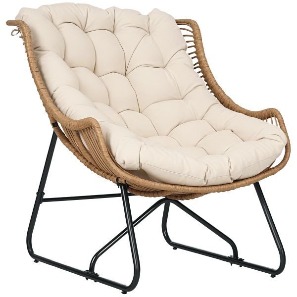Outsunny Garten Lounge, Rattanoptik, Outdoor Sessel, mit Auflage, Metallrahmen, 75x101x90 cm, Natur/Khaki/Schwarz, 867-206V00KK