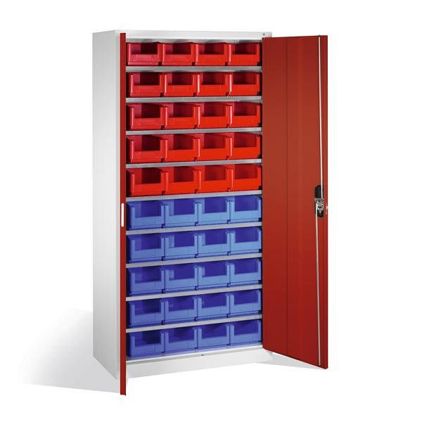 C+P Magazinschrank Serie 13, H1980xB1000xT420mm, Farbe: Lichtgrau / Rubinrot, Muldengriff, 133144-24 S10037