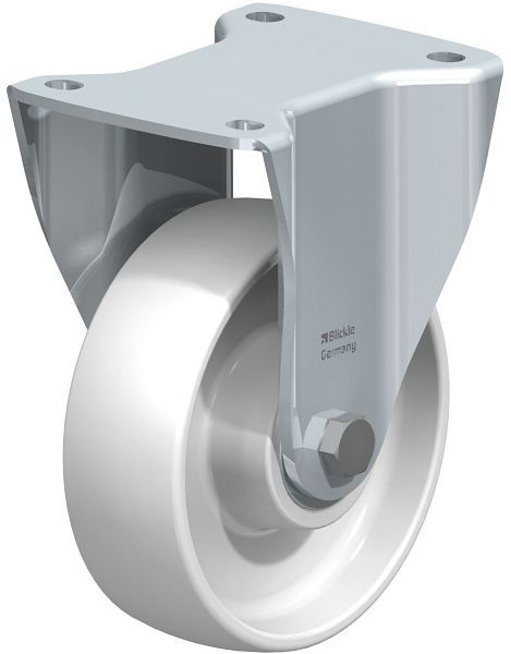 Blickle BH-PO 150K Stahlblech-Bockrolle, Schwerlast-Ausführung, mit Anschraubplatte, Polyamid, Weiß, 6312