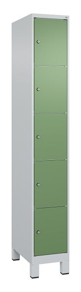 C+P Schließfachschrank Classic PLUS, Füße, 1950x300x500mm, 7035/6011, mit 5 Fächern, 080010-105 S10006