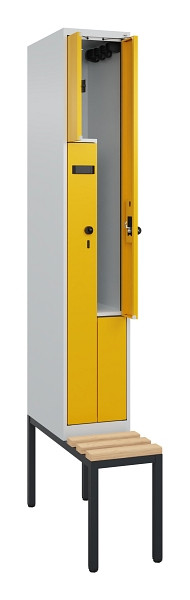 C+P Z-Spind Evolo PLUS, Bank, 2 Fächer, 2120x300x815mm, 7035/1004, Drehriegel, Sitzfläche Buche-Hartholz, Sitzbank, 0490537-102 S10000