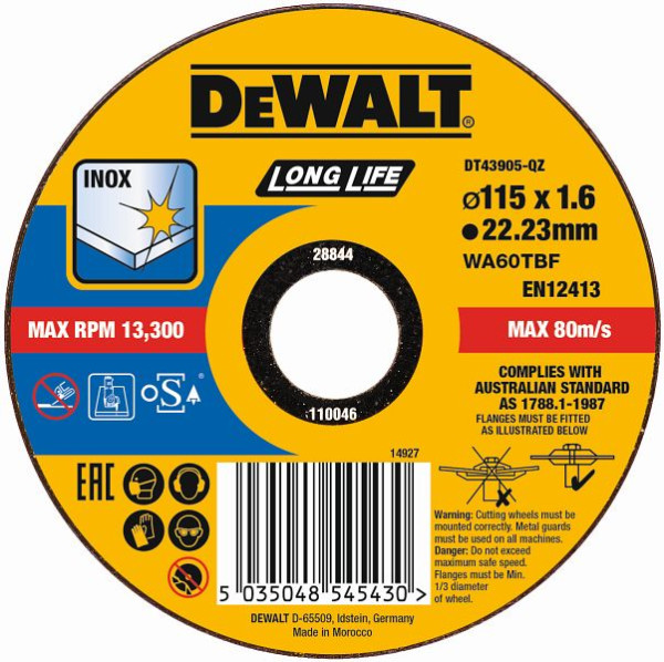 DeWalt Trennscheibe Edelstahl flach 115x1,6mm, VE: 25 Stück, DT43905-QZ