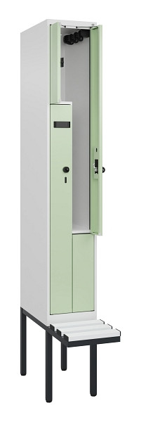 C+P Z-Spind Evolo PLUS, Bank, 2 Fächer, 2120x300x815mm, 9016/6019, Drehriegel, Material Sitzfläche Kunststoff, 0490437-102 S10073