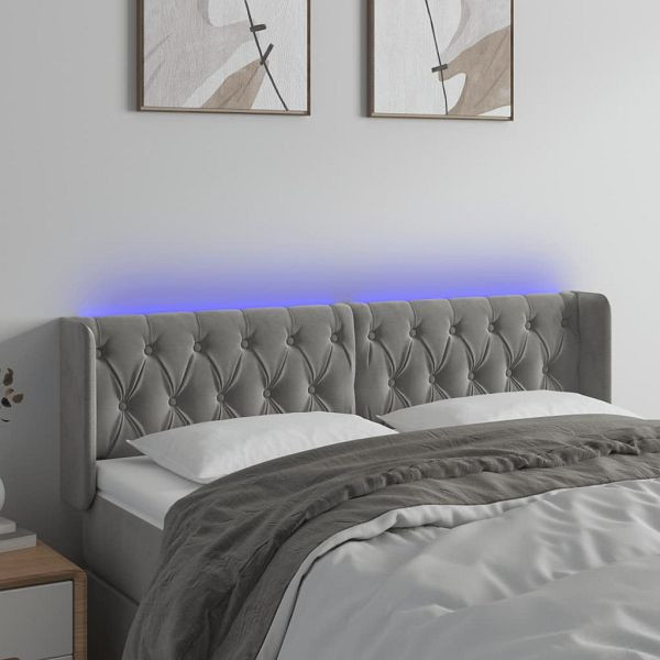 vidaXL LED Kopfteil Hellgrau 147x16x78/88 cm Samt, 3123620