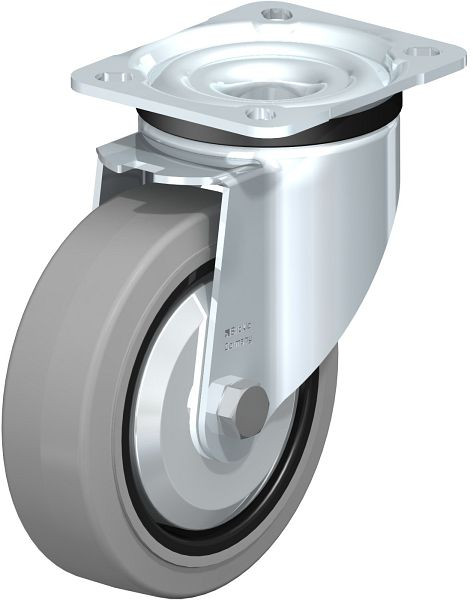 Blickle LK-POEV 125R-1-SG-FA Stahlblech-Lenkrolle, schwere Ausführung, mit Anschraubplatte, Elastik-Vollgummi, Grau, 316596