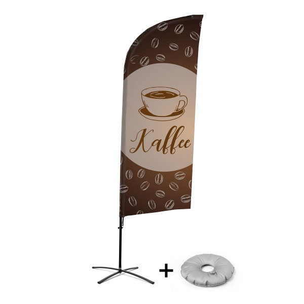 Showdown Displays Beachflag Alu Wind Komplett-Set Kaffee Deutsch Kreuzständer, BFAW310-CB30-WB-I133