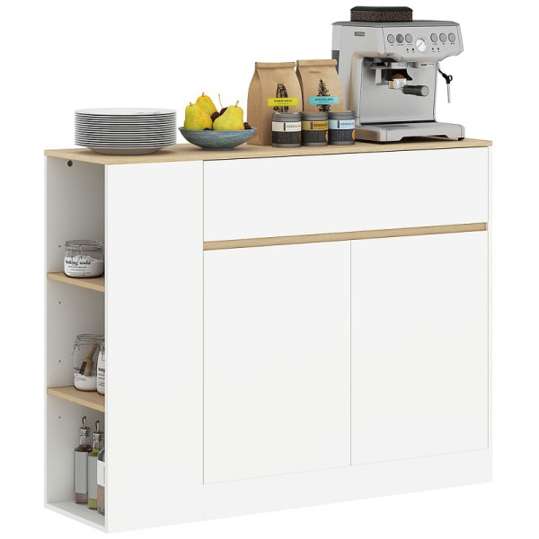 HOMCOM Sideboard, großes Schrankfach, 3 Ablagefächer, Schublade, 105 x 30 x 81,5cm, Weiß/Holz, 835-897V91WT