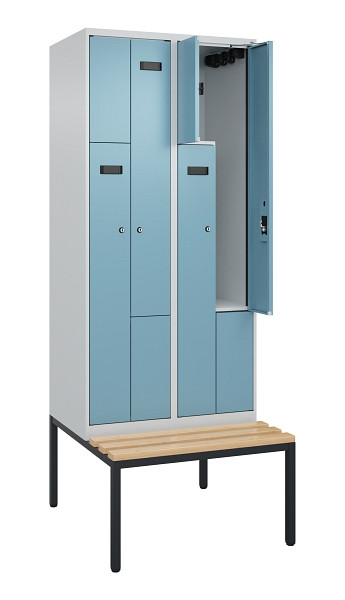 C+P Z-Spind Evolo PLUS, Bank, 4 Fächer, 2120x800x815mm, 7035/0010, Zylinderschloss, Sitzfläche Buche-Hartholz, Sitzbank, 0490537-224 S10031