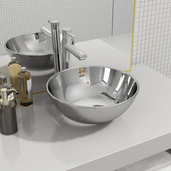 vidaXL Waschbecken 28 x 10 cm Keramik Silbern, schalenförmig, 143489