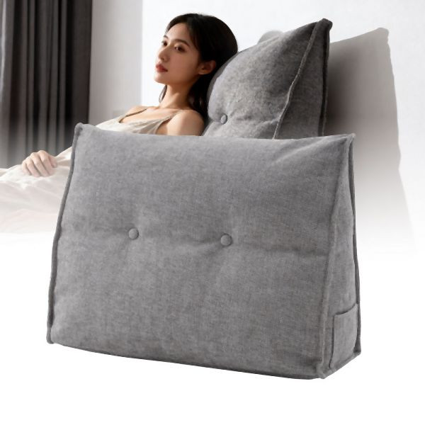 HOME NATURE WOHNKONZEPT Rückenstützkissen 70x19x52cm, Ergonomische Rückenstütze für Bett und Sofa mit Taschen, Grau, YQ0308