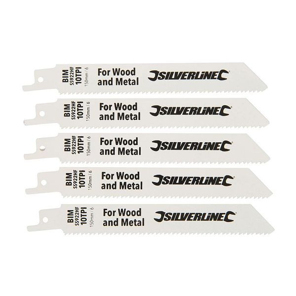 Silverline Säbelsägeblätter für Abbrucharbeiten, 5er-Packung, Bimetall, 10 ZpZ, 150 mm, 244966