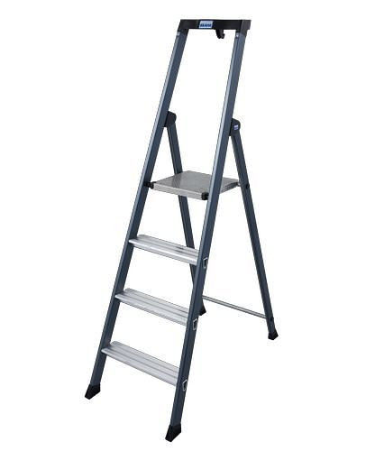 Krause Stufenstehleiter Sepro S, eloxiert, extrem rutschfeste Plattform, 4 Stufen, 257465