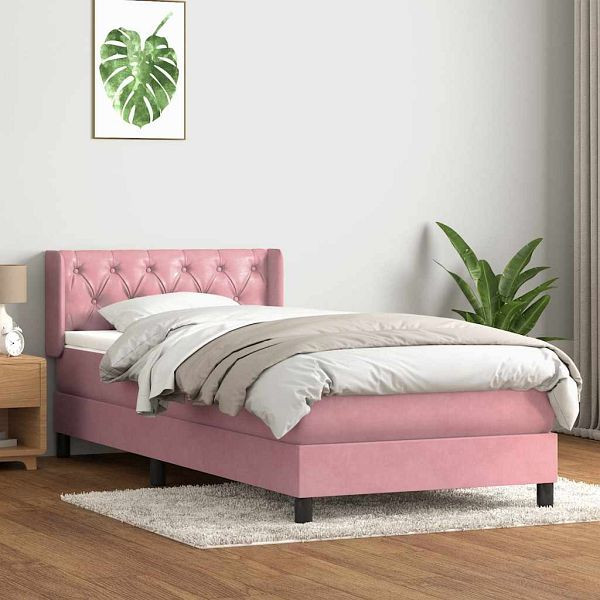 vidaXL Boxspringbett mit Matratze Rosa 80x210 cm Samt, 3318350