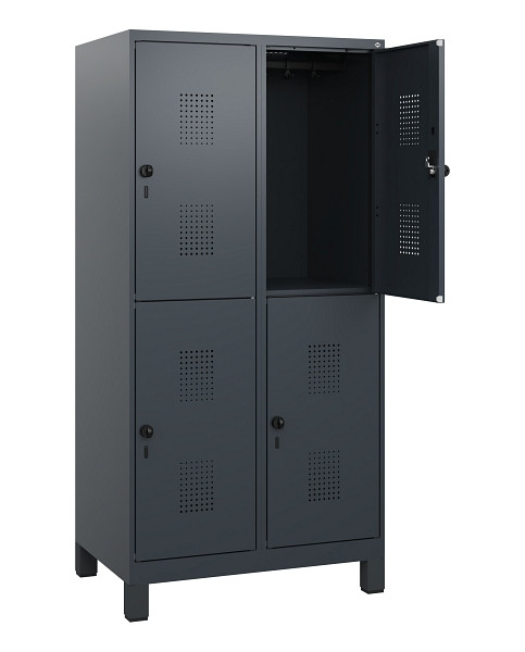 C+P Doppelstöckiger Spind Evolo PLUS, Füße, 4 Fächer, 1630x800x500mm, 7016/7016, Drehriegel, 0493105-22 S10016