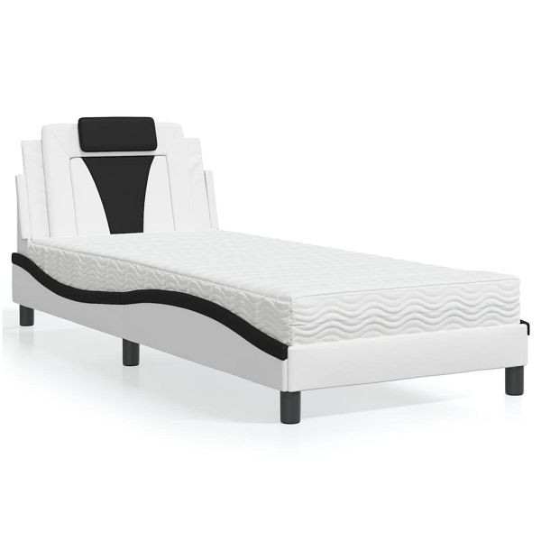 vidaXL Bett mit Matratze Weiß und Schwarz 80x200 cm Kunstleder, 3208760