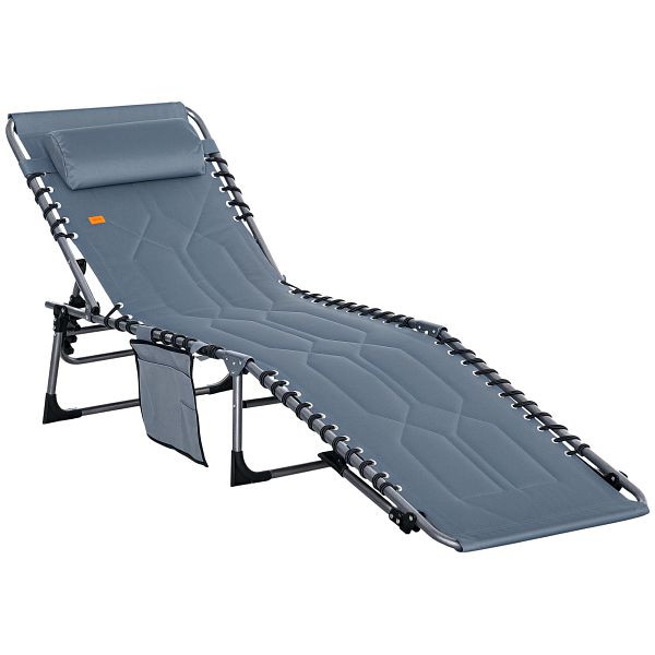 Outsunny Sonnenliege, Faltbare Gartenliege, Klappliege mit Kissen, 5-stufige Rückenlehne, Oxfordstoff, 188 x 57 x 30 cm, Grau, 84B-841GY