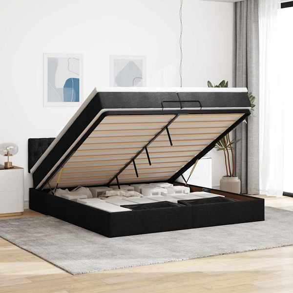 vidaXL Ottoman-Bett mit Matratze Schwarz 200x200 cm Stoff, 3311569