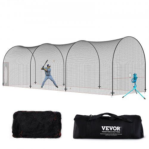 VEVOR Baseball-Schlagkäfig-Netz mit Rahmen und Netz 12 x 3,6 x 3,6 m, Aufstellen, für Jugendliche oder Erwachsene Schwarz Hinterhof, BYBLXWKWBLXWZNOTYV0