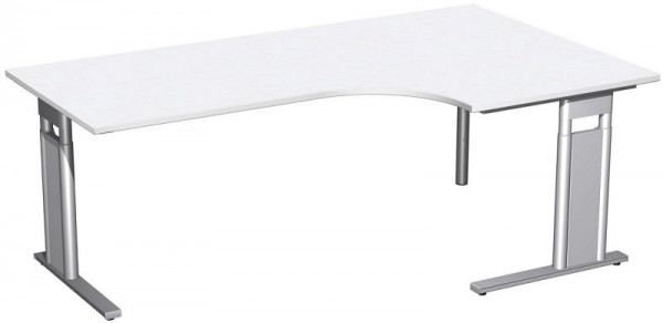 geramöbel PC-Schreibtisch rechts höhenverstellbar, C Fuß Blende optional, 2000x1200x680-820, Weiß/Silber, N-647321-WS