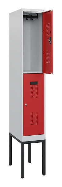 C+P Doppelstock-Spind Evolo PLUS, Gestell, 2 Fächer, 1950x300x500mm, 7035/3000, Zylinderschloss, 0493305-10 S10024