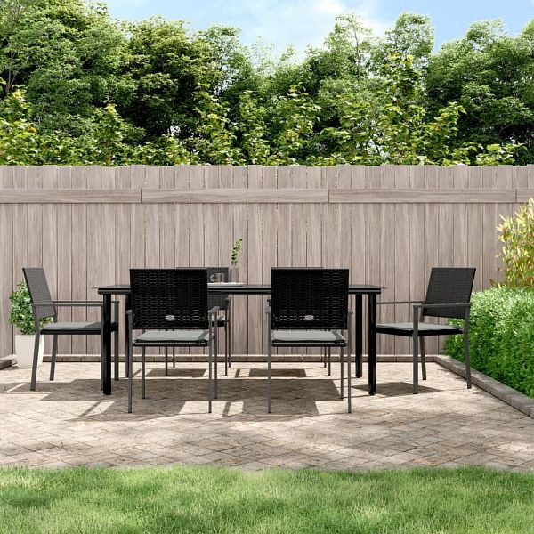 vidaXL 7-teilig Garten-Essgruppe mit Kissen Poly Rattan und Stahl, 3187029