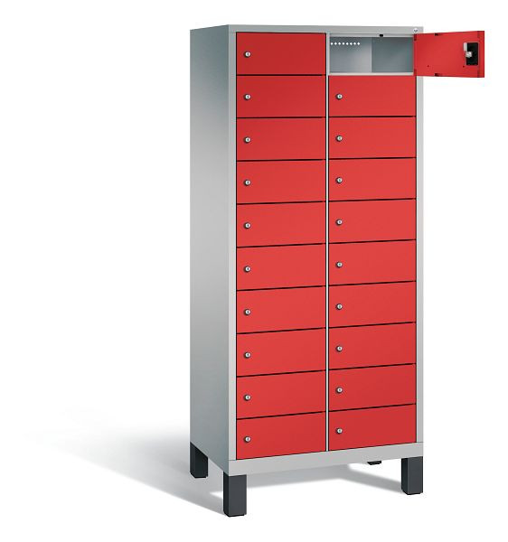 C+P Schließfachschrank Evolo, H1700xB810xT500mm, Farbe: Weißaluminium / feuerrot, mit Steckdosenleiste, 48010-2210 S10089