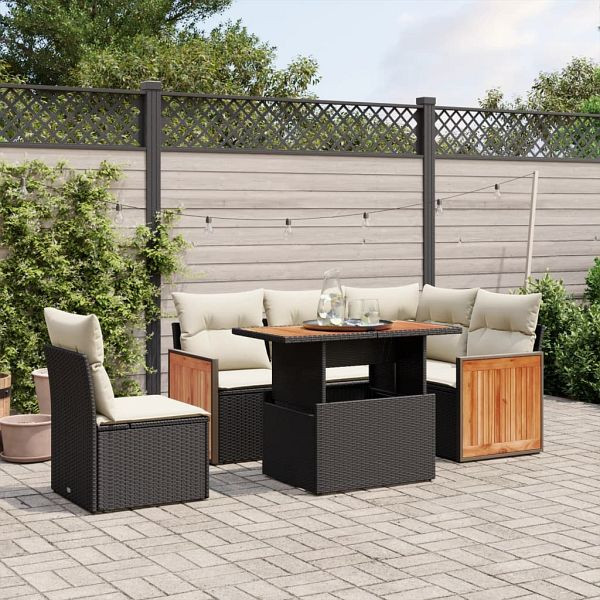 vidaXL 6-teilig Garten-Sofagarnitur mit Kissen Schwarz Poly Rattan, 3273961