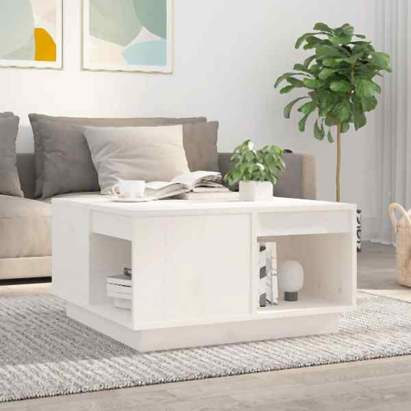 vidaXL Couchtisch Weiß 60x61x32,5 cm Massivholz Kiefer, 814530