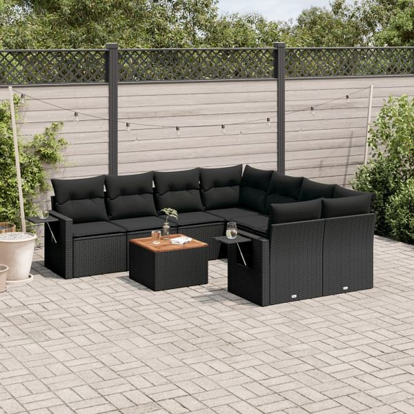 vidaXL 9-teilig Garten-Sofagarnitur mit Kissen Schwarz Poly Rattan, 3224487