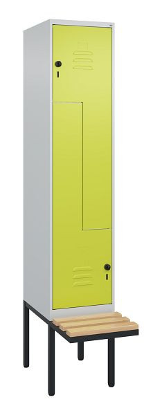 C+P Z-Spind Classic PLUS, Bank, 2 Abteile, 2120x400x815mm, 7035/0024, Drehriegel, Buche-Sitzleisten, 0800437-122 S10010