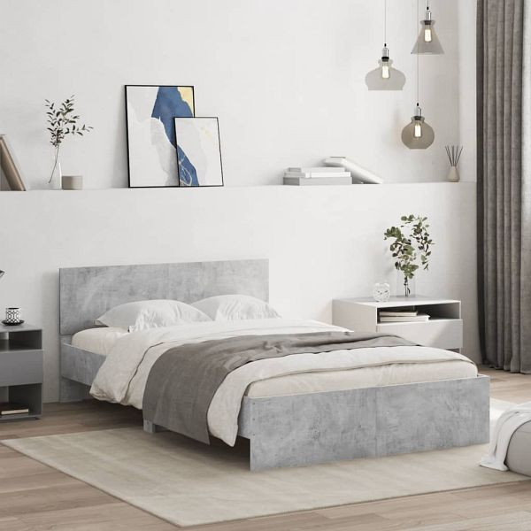 vidaXL Bettgestell mit Kopfteil Betongrau 120x190 cm, 3207514