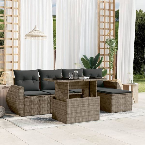 vidaXL 6-teilig Garten-Sofagarnitur mit Kissen Grau Poly Rattan, 3268500
