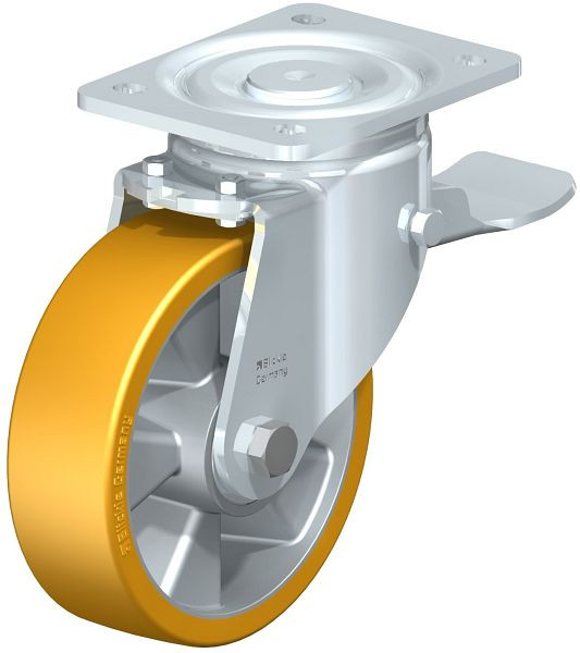 Blickle LH-ALTH 160K-ST Stahlblech-Lenkrolle, Schwerlast-Ausführung, mit Anschraubplatte & Feststeller, Blickle Extrathane®, Hellbraun, 284075
