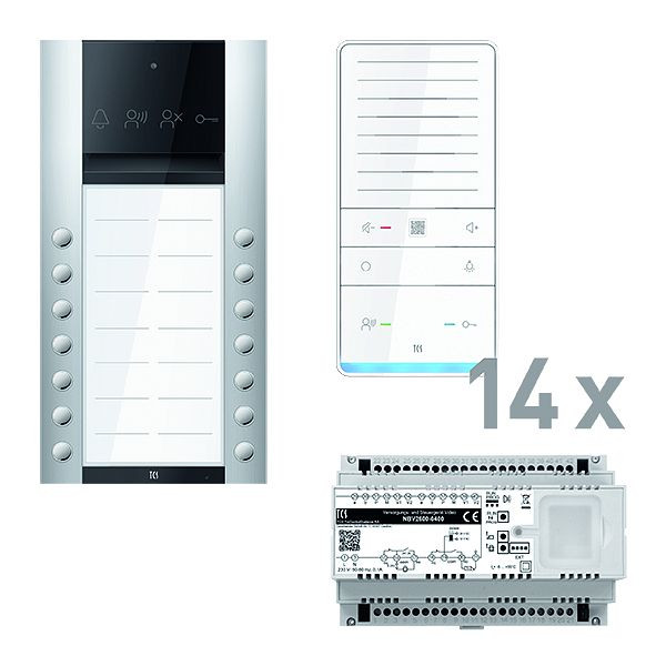 TCS Türkontrollsystem audio: pack PRO 14WE Außenstation ASA 14T AP 14x Freisprecher ISW6031 Steuergerät, PAAF142/008