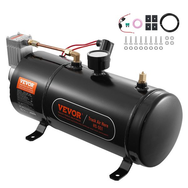 VEVOR 12-V-Luftkompressor-Set mit Tank 3 L, 90-120 psi Arbeitsdruck, für Zug-Lufthupen, Aufpumpen von Reifen, LKWs, SUVs usw. Schwarz, QLBCQGYYSJZCF2JLLV9