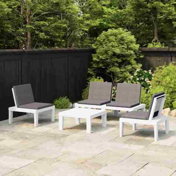 vidaXL 4-tlg. Garten-Lounge-Set mit Kissen Kunststoff Weiß, 3059829